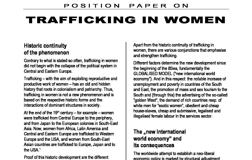2005: Position paper on Trafficking in Women
